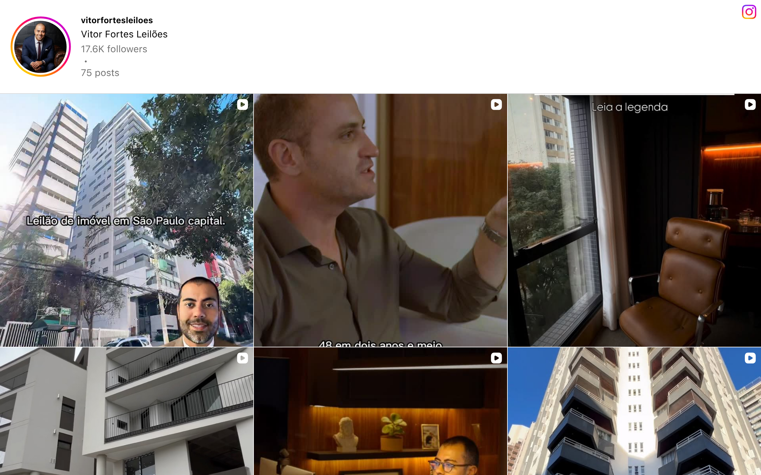 Perfil do Instagram de Vitor Fortes Leilões